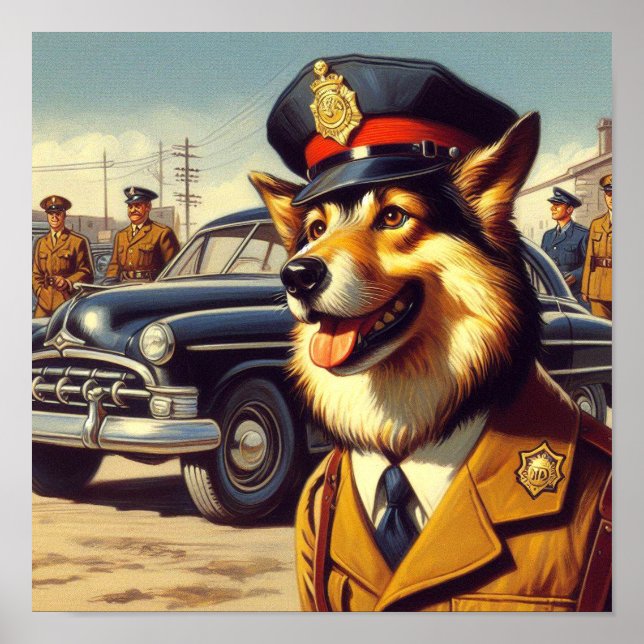 Retro Police Hund Painting Poster (Framsidan)
