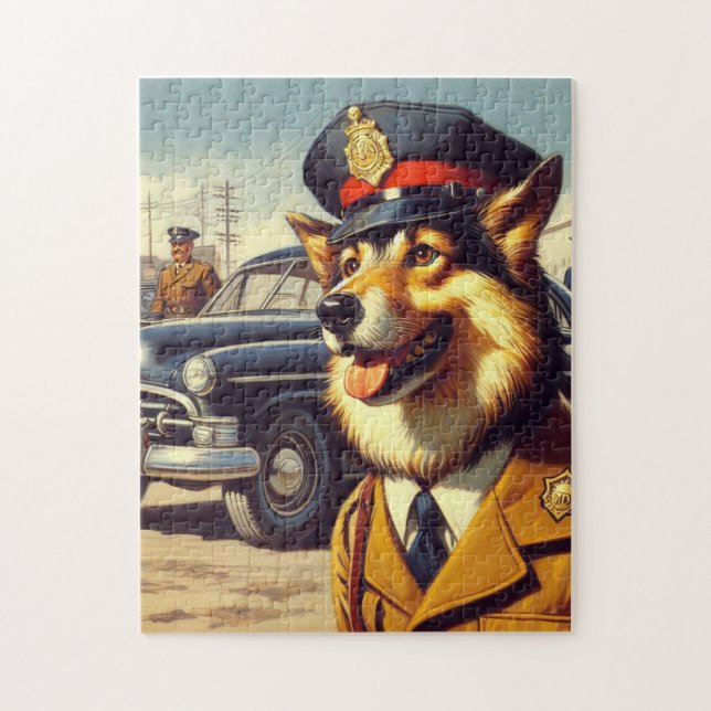 Retro Police Hund Painting Pussel (Vertikal)