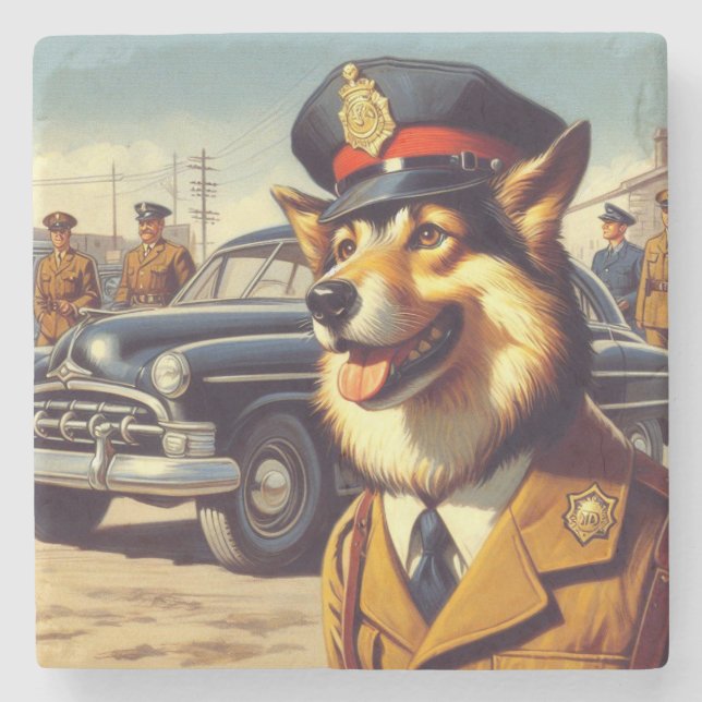 Retro Police Hund Painting Stenunderlägg (Framsidan)