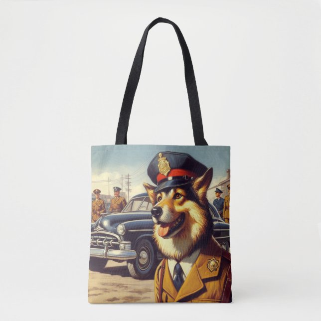 Retro Police Hund Painting Tygkasse (Framsida)
