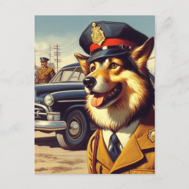 Retro Police Hund Painting Vykort (Framsida)
