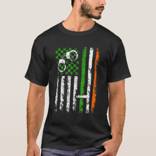 Retro Police US Flagga Shamrock St Patrick Day Cos T Shirt