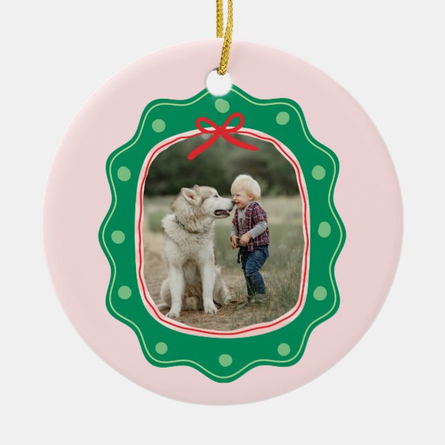 Retro Polka Dot Bild Ram jul Julgransprydnad Keramik (Framsidan)