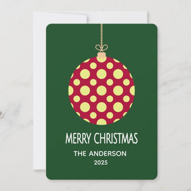 Retro Polka Dot Christmas Ornament Holiday Card Julkort (Framsida)