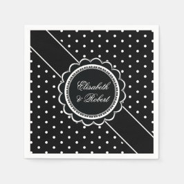 Retro Polka Dot Elegant Black and White Bröllop Pappersservett