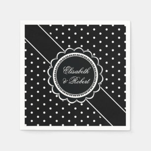 Retro Polka Dot Elegant Black and White Bröllop Pappersservett