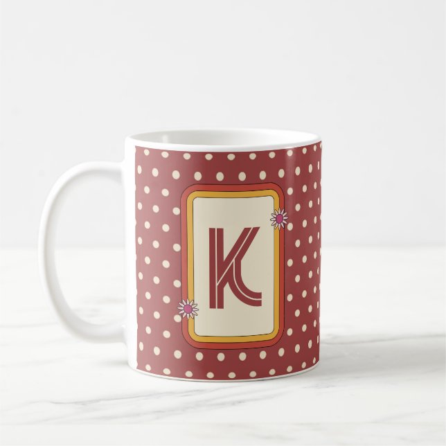 Retro Polka Dot Monogram Kaffemugg (Vänster)