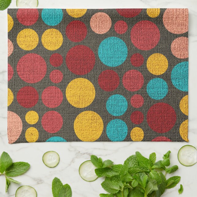 Retro Polka Dot Mönster #7 Kökshandduk (Vikta)