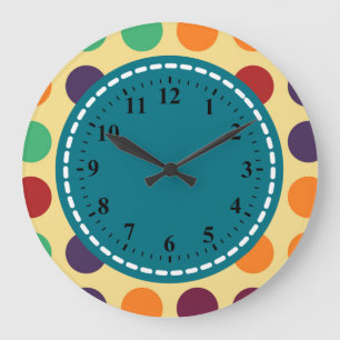 Retro Polka Dot Mönster #8 Stor Klocka