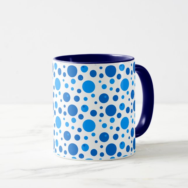 Retro Polka Dot och Circles Mönster i Blues Mugg (Framsida höger)