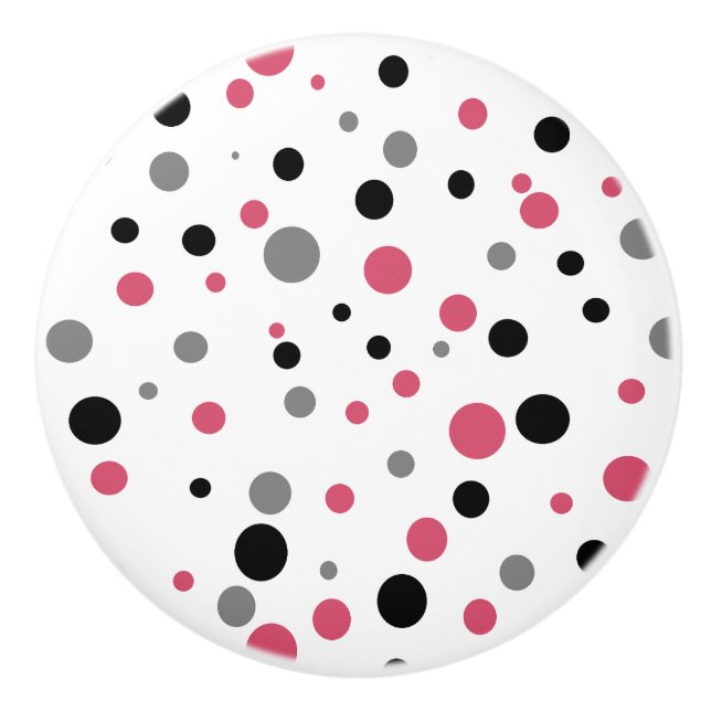 Retro Polka-dot rosa black grått ceramic knob Knopp (Framsidan)
