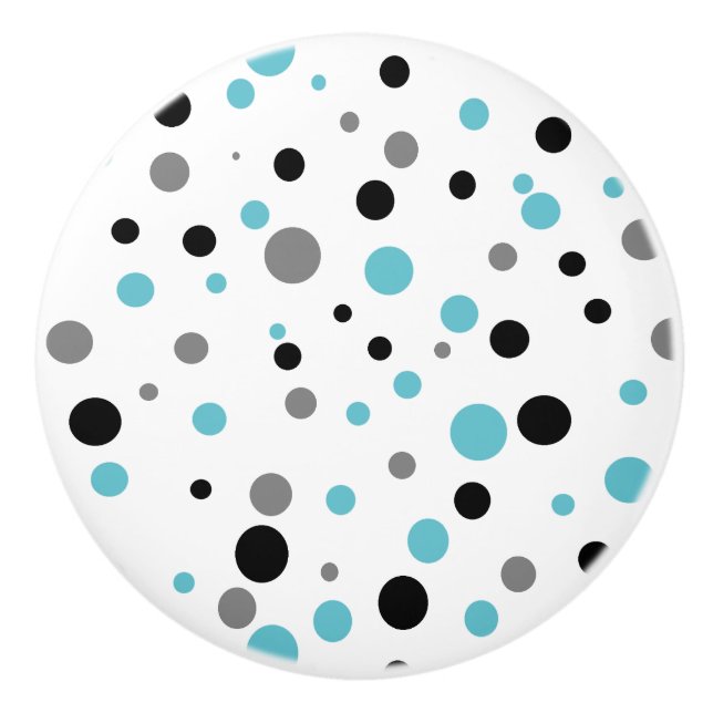 Retro Polka-dot teal black grått ceramic knob Knopp (Framsidan)