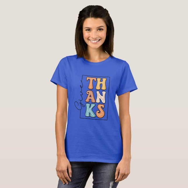 Retro Polka Dot 'THANKS' Design T Shirt (Hel framsida)