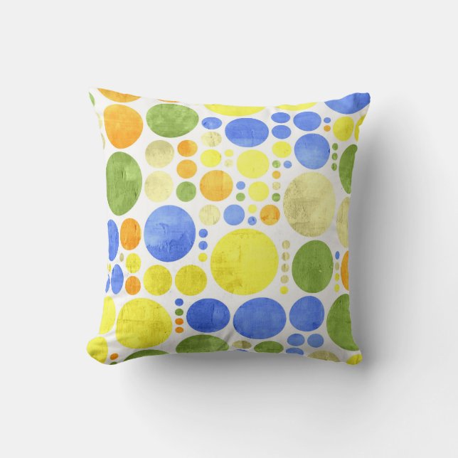 Retro Polka dots | Grönt Gult blå Vintage Kudde (Framsida)