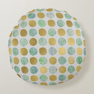Retro Polka Punktmätet Färger Blue Guld Brown Rund Kudde