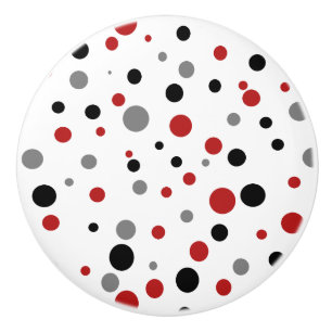 Retro Polka-punktröd svart grått keramisk knopp