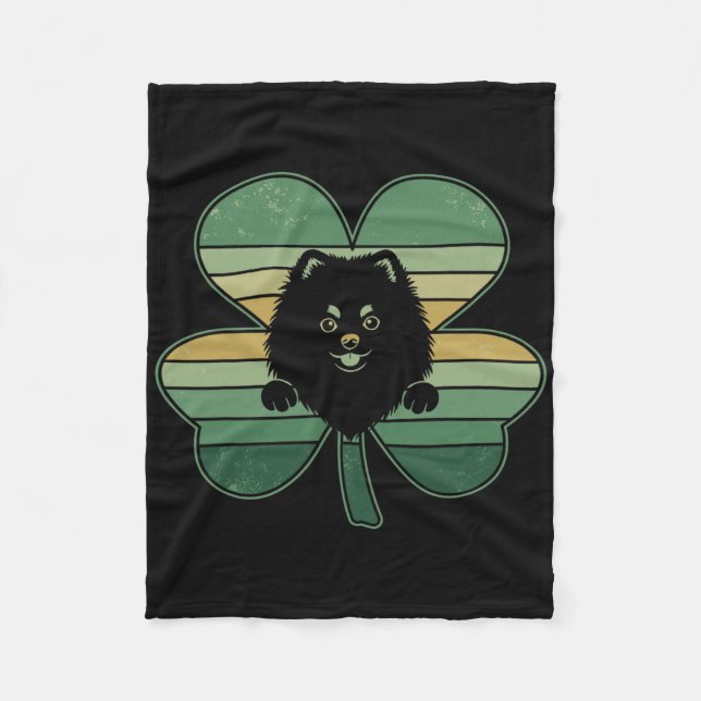 Retro Pomeranian Hund Shamrock Patricks Dag Kvinno Fleecefilt (Framsidan)