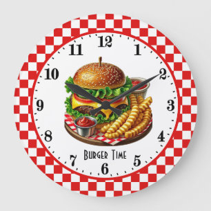 Retro pommes frites hamburgare 50-talets diner stor klocka
