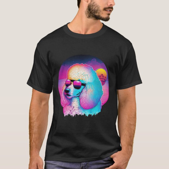 Retro Poodle Synthwave Nights T Shirt (Framsida)