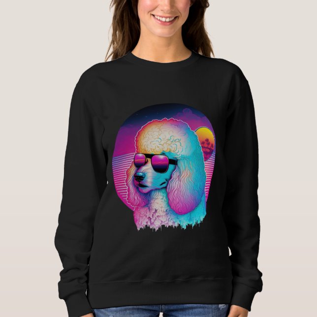 Retro Poodle Synthwave Nights T Shirt (Framsida)