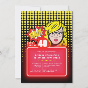 Retro Pop Art 40th (eller någon ålder) Inbjudningar