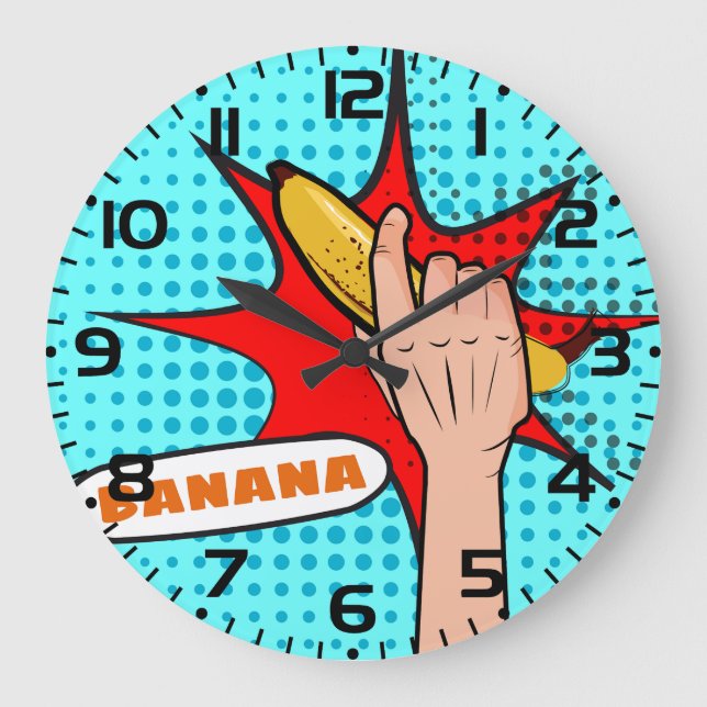 Retro Pop Art-Banan Serietidningsstil Stor Klocka (Framsida)