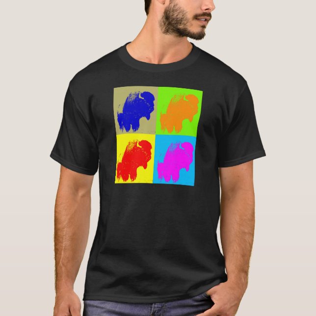 Retro Pop Art Bison Buffalo Artwork T-shirt (Framsida)