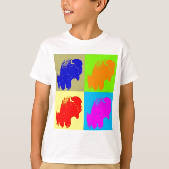 Retro Pop Art Bison Buffalo Artwork Tee Shirt (Framsida)