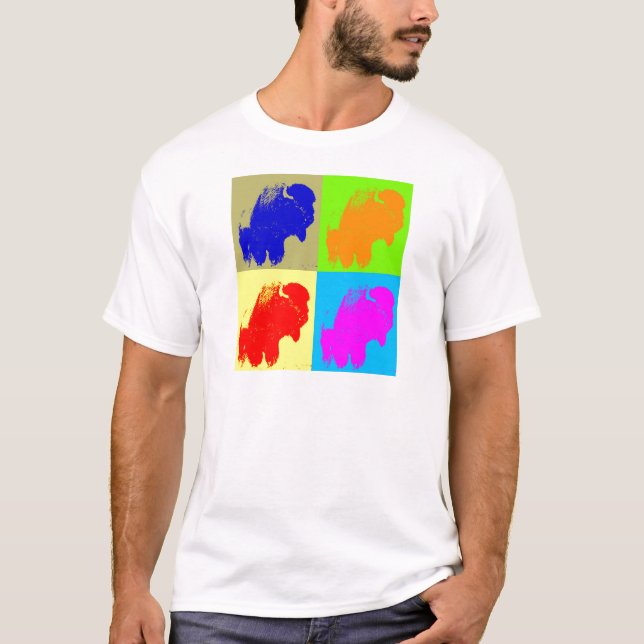 Retro Pop Art Bison Buffalo Artwork Tee Shirt (Framsida)