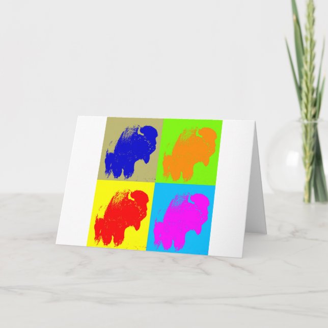 Retro Pop Art Bison Buffalo Konstverk Helgkort (Framsida)