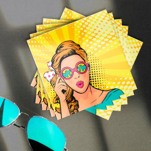 Retro Pop Art Blonde Dam Wow-ID556 Fyrkantigt Visitkort