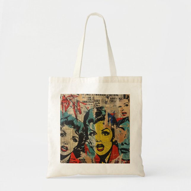 Retro Pop Art Collage Tote Bag Tygkasse (Framsidan)