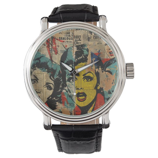Retro Pop Art Collage Watch Armbandsur (Framsida)