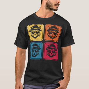 Retro Pop Art Cool Cat 4-panelers färgblock T Shirt