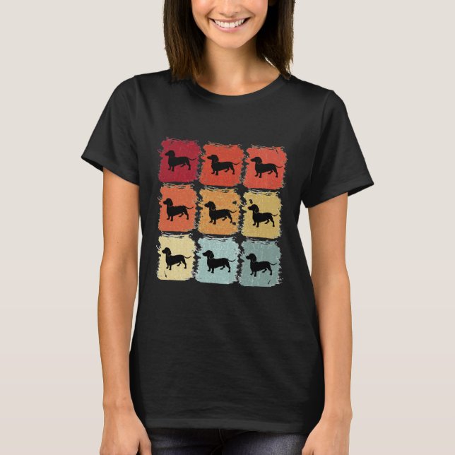 Retro Pop Art Dachshund Hund T Shirt (Framsida)