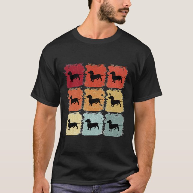 Retro Pop Art Dachshund Hund T Shirt (Framsida)