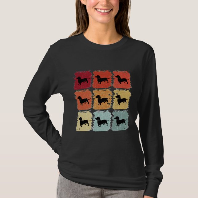 Retro Pop Art Dachshund Hund T Shirt (Framsida)