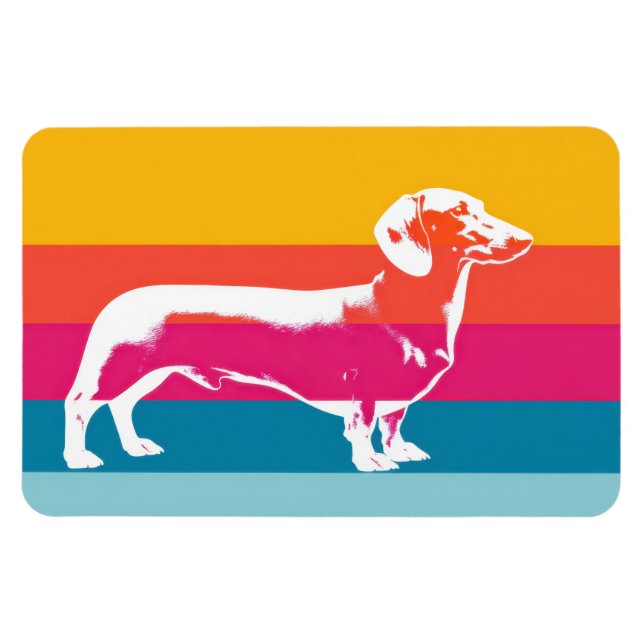 Retro Pop Art Dachshund Siluett  Magnet (Horisontell)