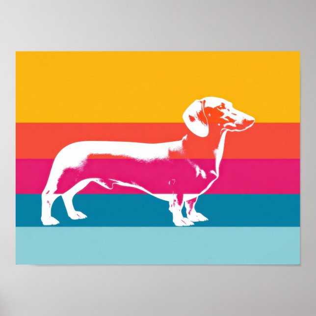 Retro Pop Art Dachshund Siluett  Poster (Framsidan)
