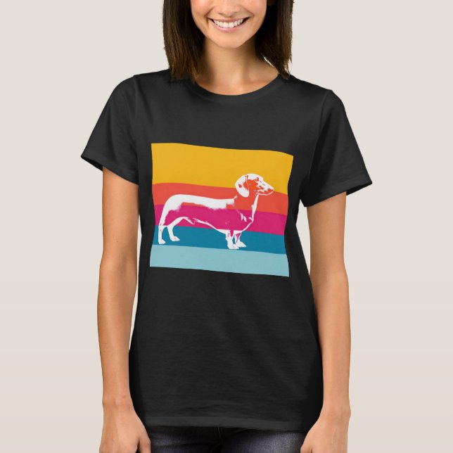 Retro Pop Art Dachshund Siluett T Shirt (Framsida)