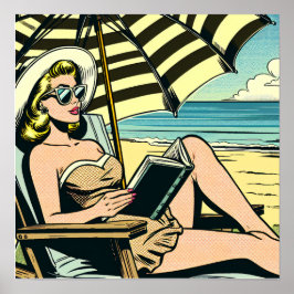 Retro Pop Art Dam på stranden Poster