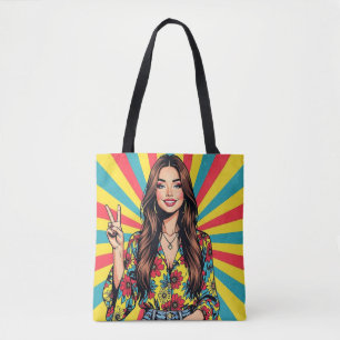 Retro Pop Art Dam som ger Fredstecken Tygkasse