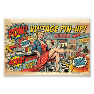 Retro Pop Art Diner Pin-Up Flicka Vintage Serietid Fototryck