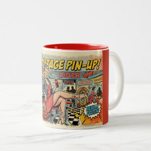 Retro Pop Art Diner Pin-Up Flicka Vintage Serietid Två-Tonad Mugg