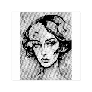 Retro Pop Art Female Illustration Självfärgande Stämpel