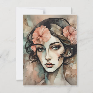 Retro Pop Art Female Illustration Vykort