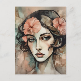 Retro Pop Art Female Illustration Vykort