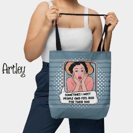 Retro Pop Art Funny Phrase Rosa Blue Tygkasse