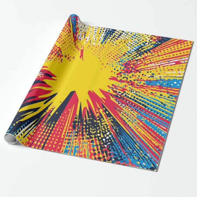 Retro Pop Art Gul Explosion Tecknad Serie Presentpapper (Utrullad)