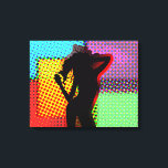 Retro Pop Art Halftone Groovy Dam Dancing Canvastryck<br><div class="desc">En underbar konst biet för ett modernt klimat denna funky retro pop-art inspirerade till halvtona bild med silhuetten från ett dans dam på en färgstark bakgrund.</div>